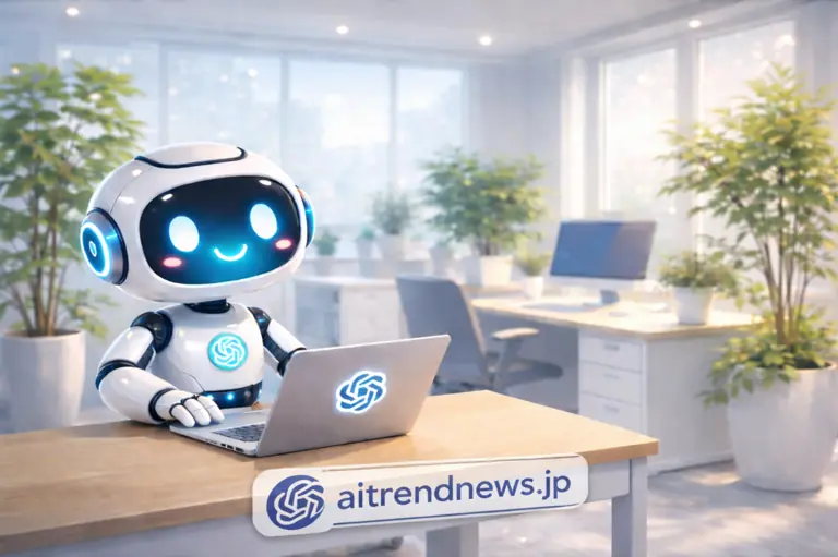 AIと人間が協働する未来のオフィス環境イメージ